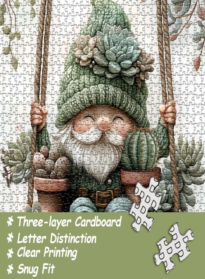 PICKFORU Cute Gnome Puzzles for Adults 1000 Piece, Nature Cactus Succulent Plant Themed, Funny Spring Gnome Jigsaw Puzzles Challenging - Image 3
